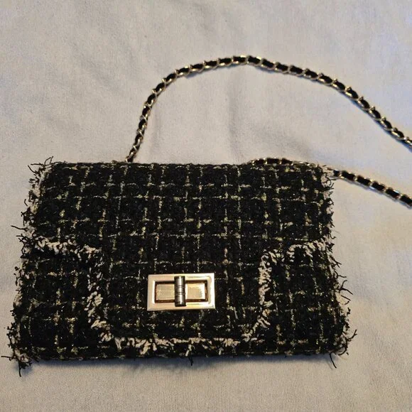 Anthropologie Cristina Sabatini Black White Gold Tweed Brielle Bag Clutch GUC. - Picture 1 of 16